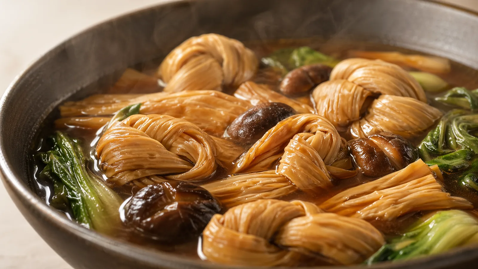 Slow-braised tofu knots in soy broth
